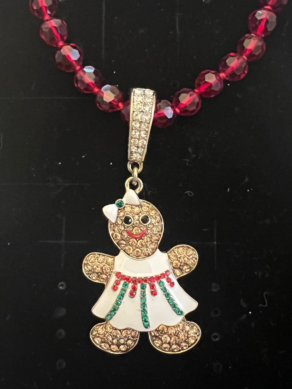 Heidi Daus Gingerly Woman Crystal Pendant W/ Red Glass Bead Necklace NIB